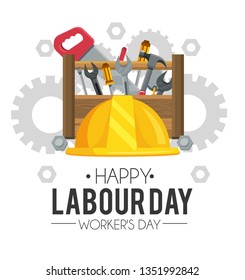 helmet with construction box tools to labour day