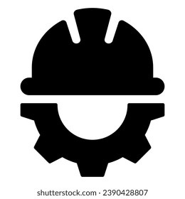 Helmet construction with cogwheel icon. Vector illustration isolated on white background
