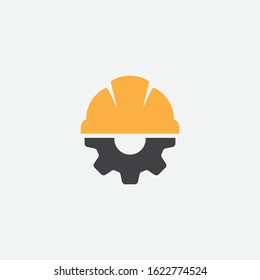 Helmet Construction With Gear Vector Icon Design, Helm Logo Gear Vector