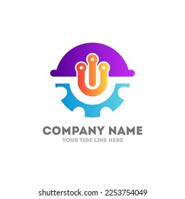 Helmet Construction with Gear Vector icon Design, helm logo gear vector. Safety cap construction logo with gear