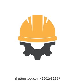 Helmet Construction with Gear Vector icon Design, helm logo gear vector