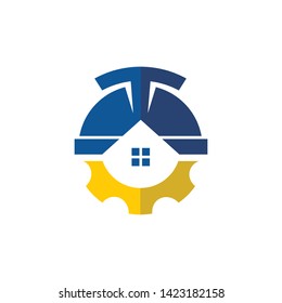 Helmet Construction with Gear Vector Logo Design