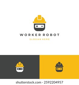 Helmet Construction with robot Vector icon Design, helm logo gear vector icon modern 