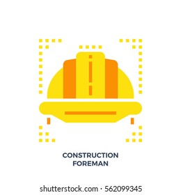 Helmet For Construction Worker Or Foreman. New Style Flat Icon. Material Design Illustration Concept. High Quality Pixel Perfect Web Design Graphics. Colorful Collection. Vector Illustration