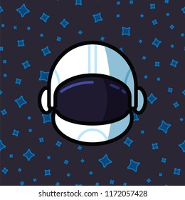 Helmet of cosmic space astronaut vector illustration. Cosmonaut, astronaut, spaceman helmet on dark blue sky in cosmos space. Vector art.