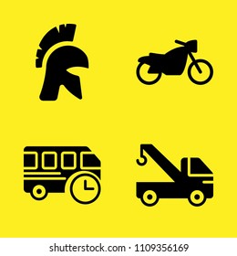 helmet, crane, motorcycle and bus vector icon set. Sample icons set for web and graphic design