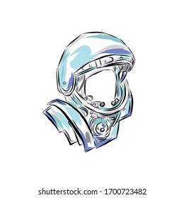 Helmet. Day of astronautics. Space traveler headdress. Hand drawn clip art