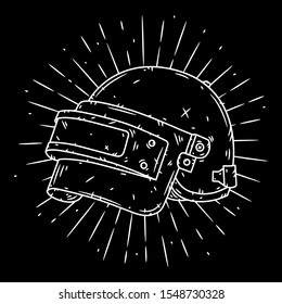 Helmet and divergent rays. Used for poster, banner, web, t-shirt print, bag print, badges, flyer, logo design and more. Vector illustration 