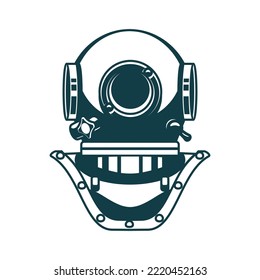 Helmet For Diving Or Aqualung, Sea Diver Retro Scuba, Vector Icon. Vintage Diving Helmet Or Old Nautical Underwater Suit, Marine And Undersea Diver Equipment