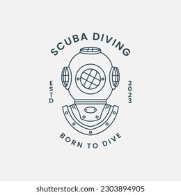 helmet diving line art logo vector template illustration design. scuba diving icon logo