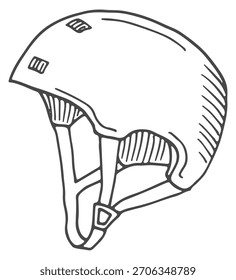 A helmet is drawn in black and white
