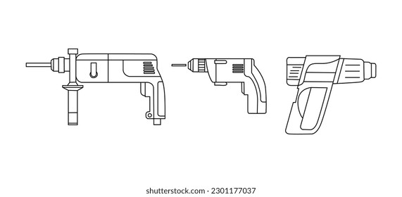  helmet, drill, angle grinder and other construction tools on a white background isolated isolated icons building tools repair, construction buildings, drill, hammer, screwdriver, saw, file, 