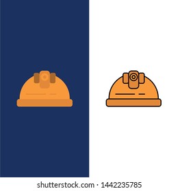 Helmet, Engineer, Building, Construction  Icons. Flat and Line Filled Icon Set Vector Blue Background