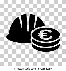 Helmet And Euro Coins icon. Vector illustration style is flat iconic symbol, black color, transparent background. Designed for web and software interfaces.