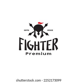 helmet fighter warrior spartan legend war commander vintage logo design vector icon illustration template