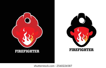 helmet and fire flame logo, silhouette of firefighting helm burning vector illustrations