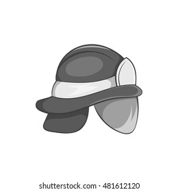 Helmet of firefighter icon in black monochrome style isolated on white background. Equipment symbol vector illustration