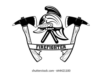 helmet of a firefighter. retro emblem of a firefighter. axes. monochrome style. Vector image