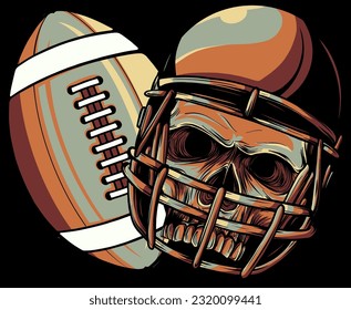 helmet football skull with ball vector design on black background