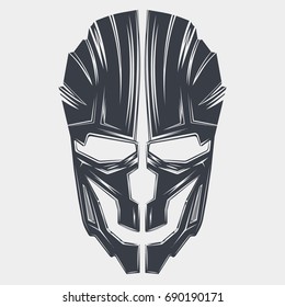 Helmet in the form of a skull with scratches. Ghost warrior. Isolated on background.