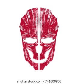 Helmet in the form of a skull with scratches and grunge. Ghost warrior. Isolated on background. Logo, badge, emblem.