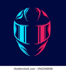 Helmet Fullface Line. Pop Art logo. Colorful design with dark background. Abstract vector illustration. Isolated black background for t-shirt, poster, clothing, merch, apparel, badge design