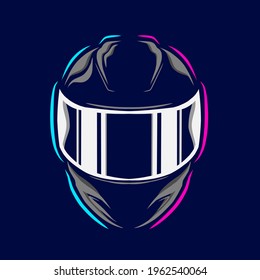 Helmet Fullface Line. Pop Art logo. Colorful design with dark background. Abstract vector illustration. Isolated black background for t-shirt, poster, clothing, merch, apparel, badge design