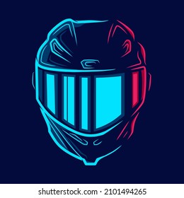 Helmet Fullface Line. Pop Art logo. Colorful design with dark background. Abstract vector illustration. Isolated black background for t-shirt, poster, clothing, merch, apparel, badge design