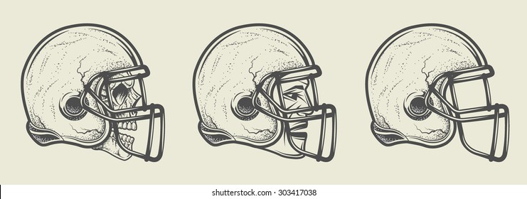 Helmet for game in the American football. Three options, template, skull and head.