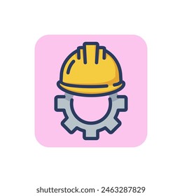 Helmet and gear line icon. Security, workwear, constriction outline sign. Work safety and protection concept. Vector illustration, symbol element for web design and apps