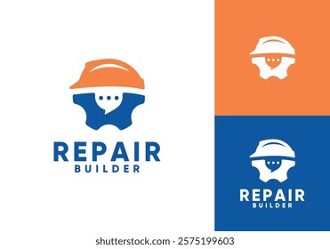 helmet with gear logo. online chat talk construction builder vector design graphic