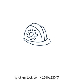 Helmet with gear. Mounting. Vector linear icon on a white background.