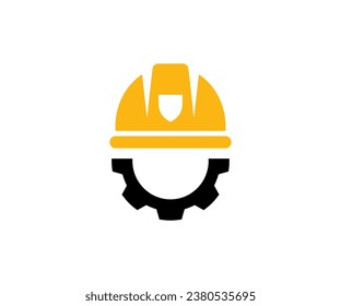 Helm und Getriebe. Sicherheit und Schutz, Ingenieur. Symbole für Bau, Arbeit und Ingenieurwesen. Arbeitsbekleidung, Helmbau und Cograd Vektordesign und Illustration.