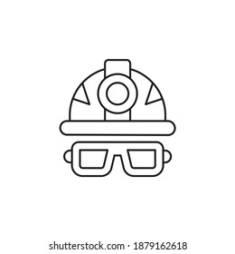 Helmet And Glases Vector Outline Icon Style Illustration. EPS 10 File 