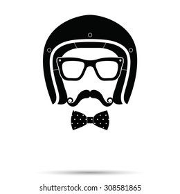 Helmet, Glasses , Bowtie and Mustache man Set. Vector illustration