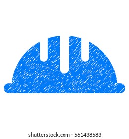 Helmet grainy textured icon for overlay watermark stamps. Flat symbol with dirty texture. Dotted vector blue ink rubber seal stamp with grunge design on a white background.