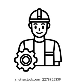 Helmet Guy With Setting Icon Outline Vector Illustration