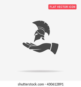 Helmet and hand icon.  