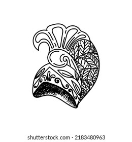 Helmet, hand-drawn sketch style doodle. Ancient warrior's headdress. Greece. Gladiator helmet. Olympus. Gifts of the gods. Simple vector illustration.