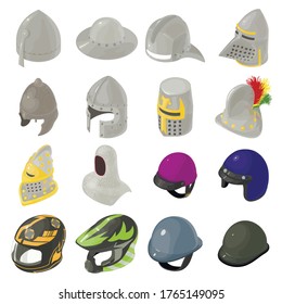 Helmet hat icons set. Isometric illustration of 16 helmet hat vector icons for web