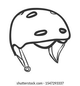 Helmet. Head protection. Element for extreme sports. Winter activity element. Black and white vector isolated on white background.