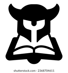 Casco con cuernos, libro ícono sólido, concepto de día de libro infantil, símbolo de vector de armadura de viking sobre fondo blanco, estilo de glifo de libro y casco para concepto móvil y diseño web. Gráficos vectoriales