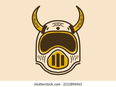 helmet with horns on top retro vintage art design