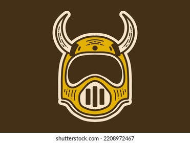 helmet with horns vintage retro art illustration design