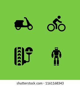 helmet icon. 4 helmet set with construction and tools, bike, scooter and military robot machine vector icons for web and mobile app