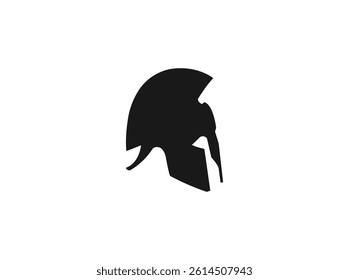 Helmet icon. Black helmet. Helmet logo. Antiques, Roman or Greek helmets, for the head protection of soldiers. Spartan Helmet Silhouette. Flat image. Silhouette vector on a white background.