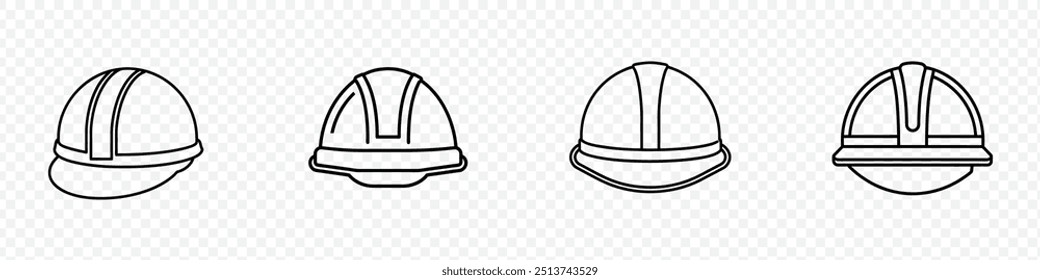 helmet icon on transparent background. Construction safety helmet line style icon, Helmets icon set illustration. Motorcycle helmet sign and symbol. Construction helmets icon. Safety helmet