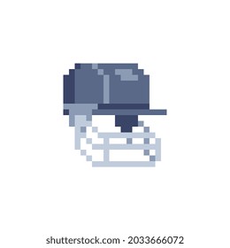 Helmet icon. Pixel art. 80s. Sticker design. Isolated vector illustration.