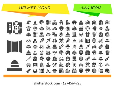  helmet icon set. 120 filled helmet icons. Simple modern icons about  - Worker, Hat, Panoramic, Pom pom, Helmet, Ski, Oculus rift, Roller skate, Goggles, Quad, Samurai, Race car