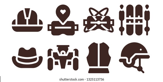 helmet icon set. 8 filled helmet icons.  Simple modern icons about  - Hat, Helmet, Race car, Virtual reality, Armour, Ski